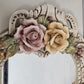 Large Capodimonte Porcelain Mirror Dresser Vanity Tray Roses Hour Glass Shape