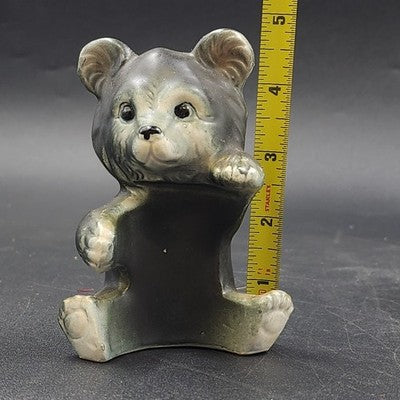 Bear Trash Can Salt Pepper Shakers Plastic Stopper Japan Chalk Ware Ceramic 4.5"