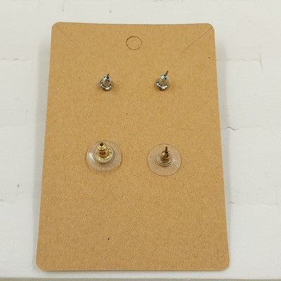 2 Pair Stud Earrings Gold Yellow & Silver Clear Purple Cube Stones