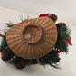Christmas Basket Wicker Centerpiece Pinecones Holly Berries Greenery 8" China