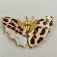 Gold Tone Butterfly Brooch Pin with White Brown Shell Wings Vintage From Taiwan
