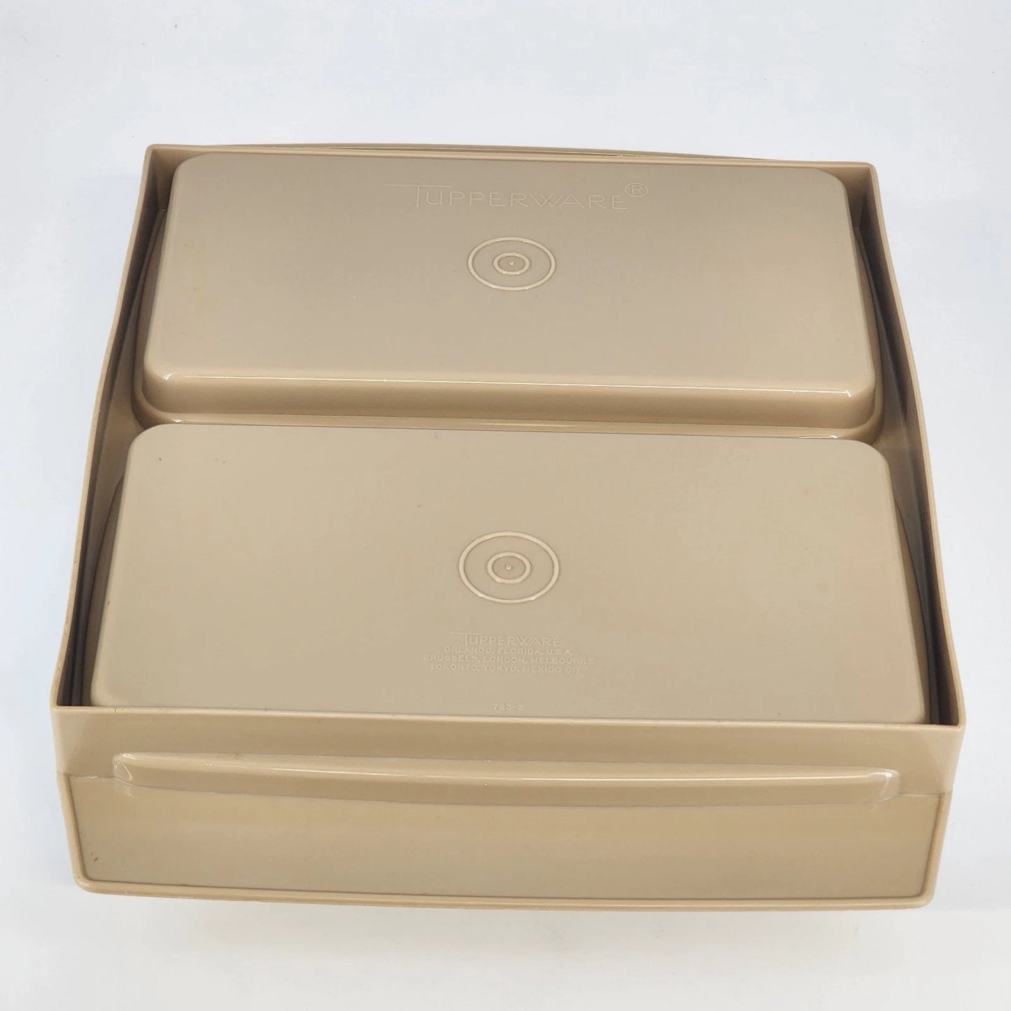 Tupperware 723-2 Deviled Egg Keeper Almond 4 Pc w Inserts Carrier 12" Vintage