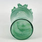 Green Art Glass Vase White Swirl Ruffled Scalloped Top Edge Hand Blown 9" Tall