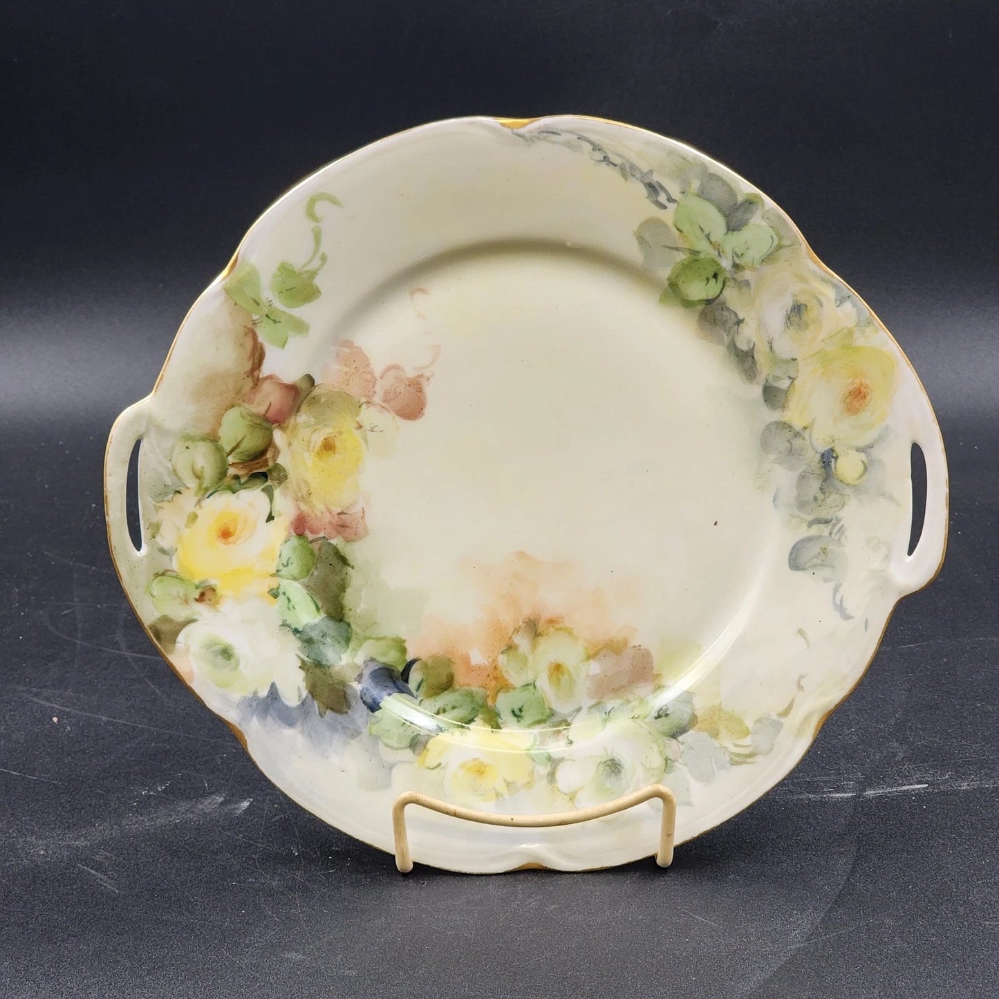 Jaeger Louise Bavaria Decorative Plate 10" Hand Painted Yellow Roses Gold Trim