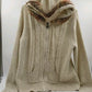 Relativity Women’s Sweater Size XL Beige with Brown Accents Fur Hood Zip Front