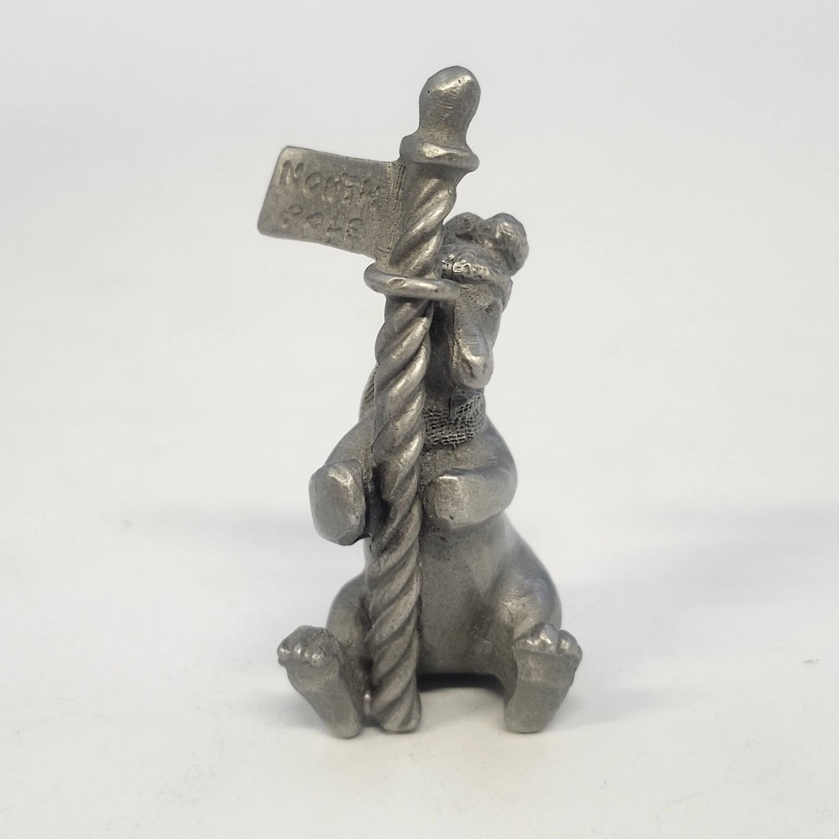 Rawcliffe P Davis Pewter Christmas Bear Holding North Pole Sign Figurine Vtg