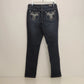 Earl Jean Women's Denim Jeans Dark Blue Bedazzled Rhinestone Pockets Inseam 31"