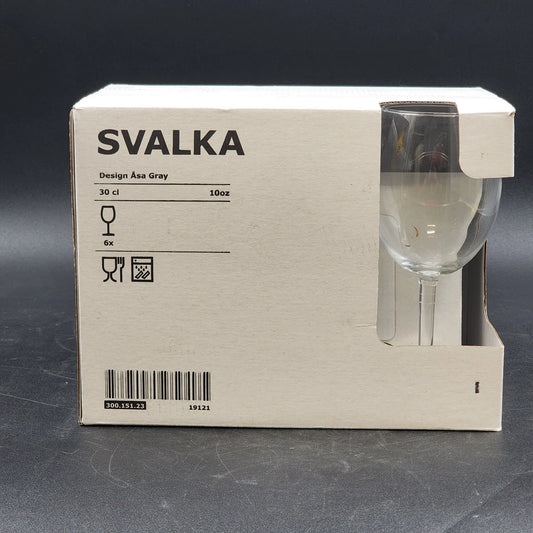 6 Ikea Svalka Wine Clear Glasses 10 oz Asa Gray Design Classic Drinkware Boxed