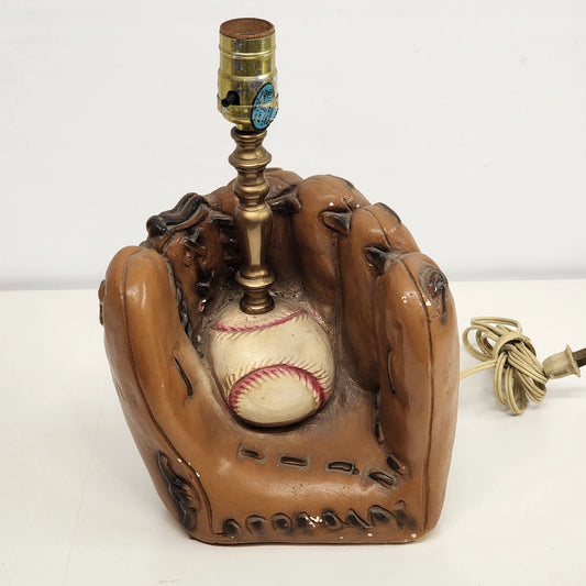 Chalk Table Lamp Brown Glove with Baseball 12" Vintage Sports 1970's No Shade