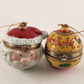 2 Hinged Trinket Box Ornaments Porcelain Santa Head & Reindeer Sleigh Christmas