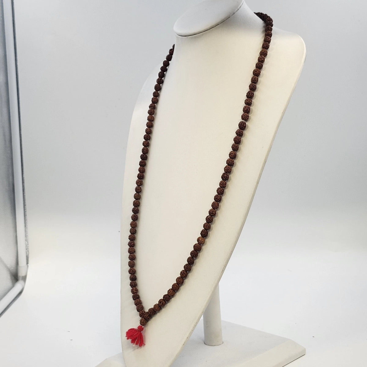 Rudraksha Seed Bead Mala Prayer Necklace Red Tassel 18.5" Meditation Jewelry