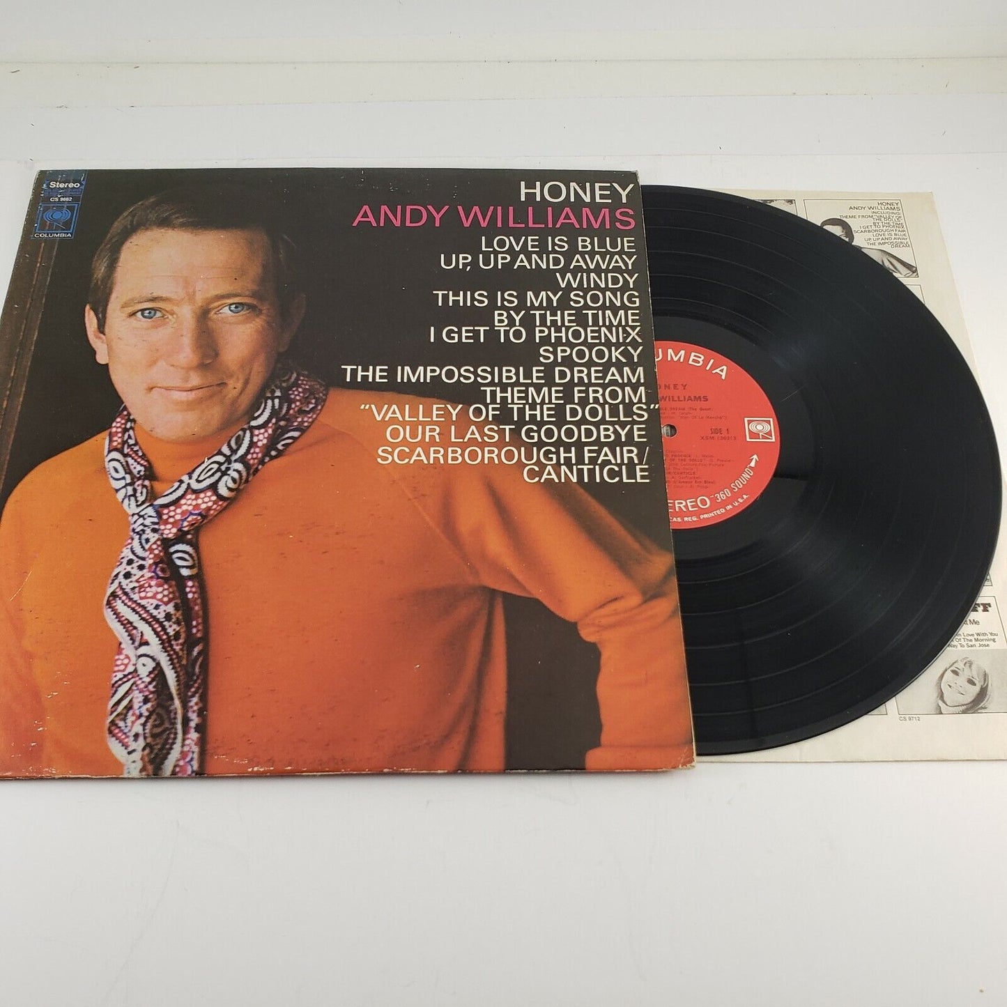 2 Andy Williams Vinyl LP's Honey and Raindrops Keep Fallin' On My Head Columbia