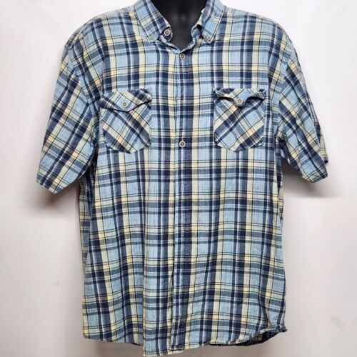 ClearWater Outfitters Men's SS Shirt XL Blue Plaid Cotton Button Down 2 Pockets