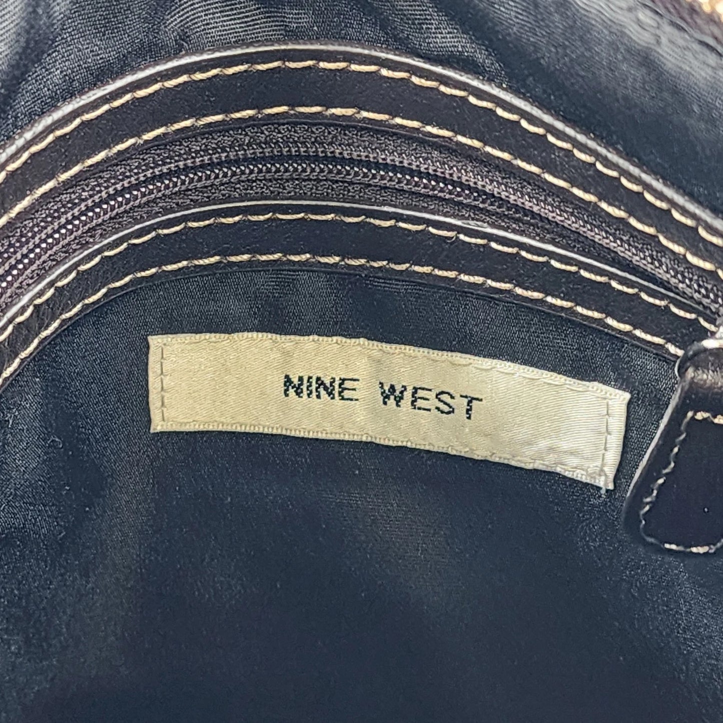 Nine West Signature Logo Brown Handbag Purse Monogram Print Satchel Vtg Fashion