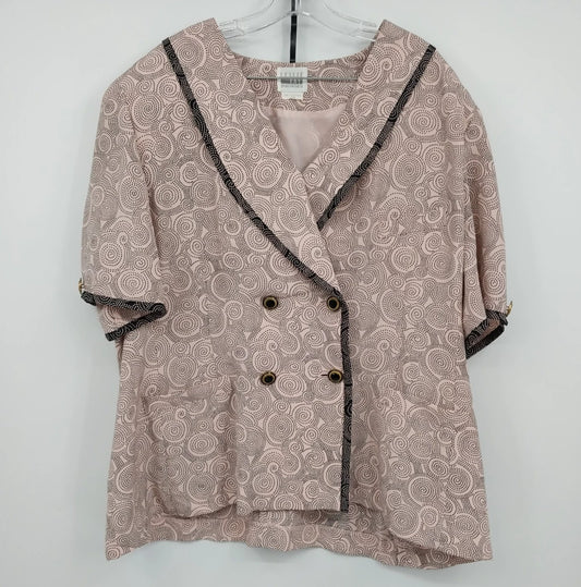 Leslie Fay Sportswear II 24W Dress Shirt Jacket Pink Paisley Double Breasted Vtg