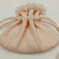 Cream Pink Textured Fabric Tulle Cosmetic Jewelry Drawstring Purse Pouch Bag