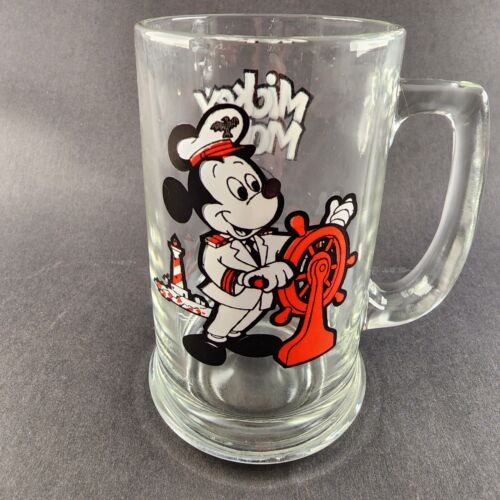 Disney Mickey Mouse Club Ship Captain Glass Mug 5½" Vintage Sailor at Helm 1970s