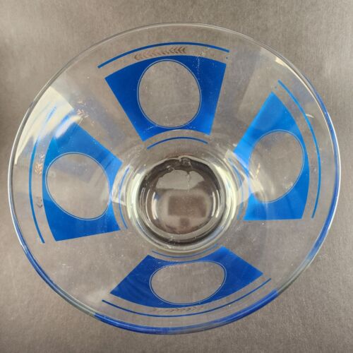 Hazel Atlas 2pc Chip and Dip Glass Bowl Set Blue Gold Grapes Wheat Pattern Faded
