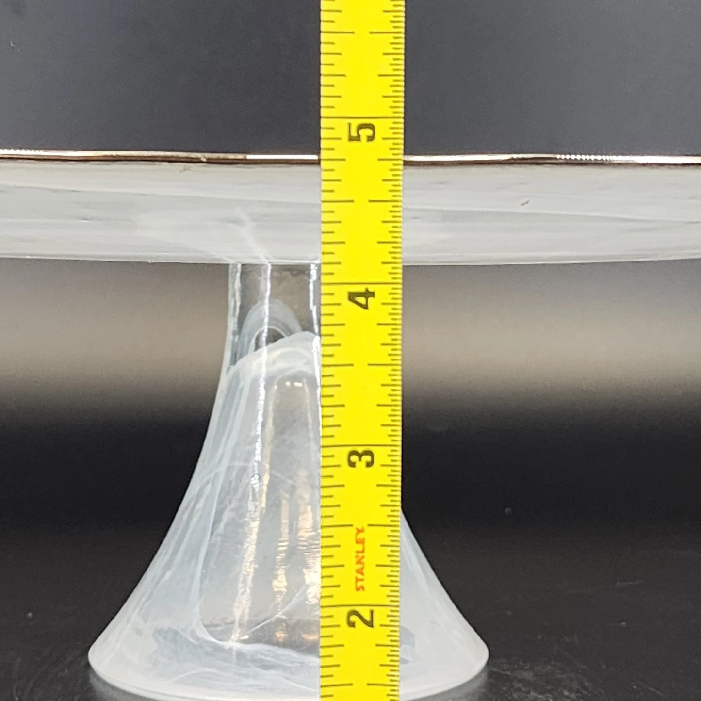 Badash White Alabaster Glass Cake Stand Swirl Silver Trim Footed 12.75" Elegant