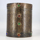 Hammered Brass Over Wood Cylinder Container Medieval Design 8.5"d x 10.25"h