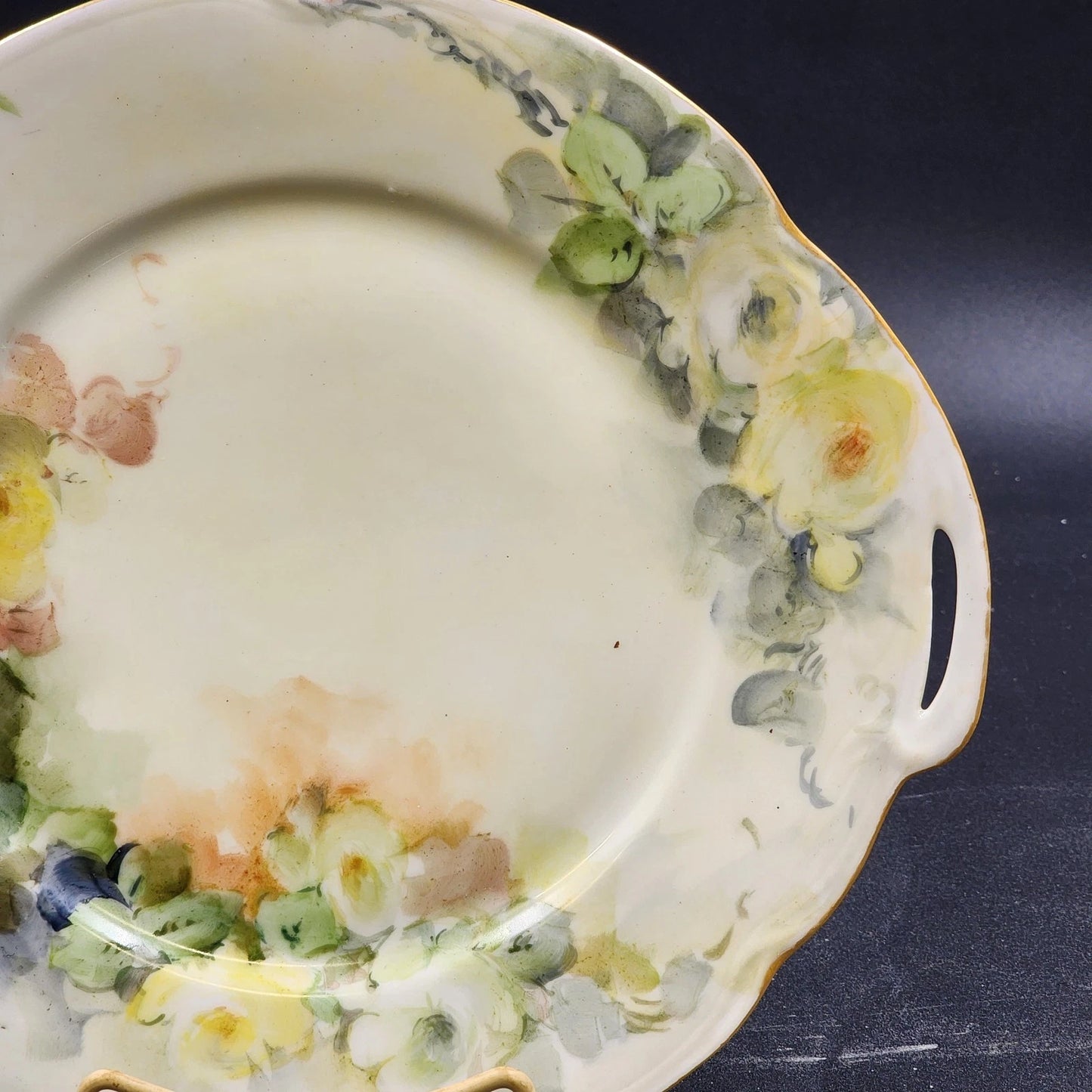 Jaeger Louise Bavaria Decorative Plate 10" Hand Painted Yellow Roses Gold Trim