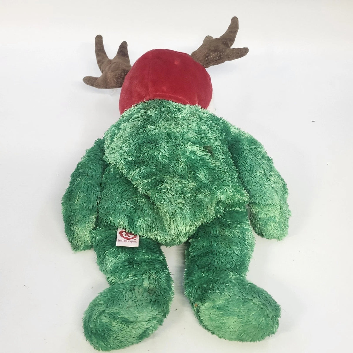 Ty Jingle Beanies Holiday Teddy Green Bear Christmas Reindeer Plush Shell 2002