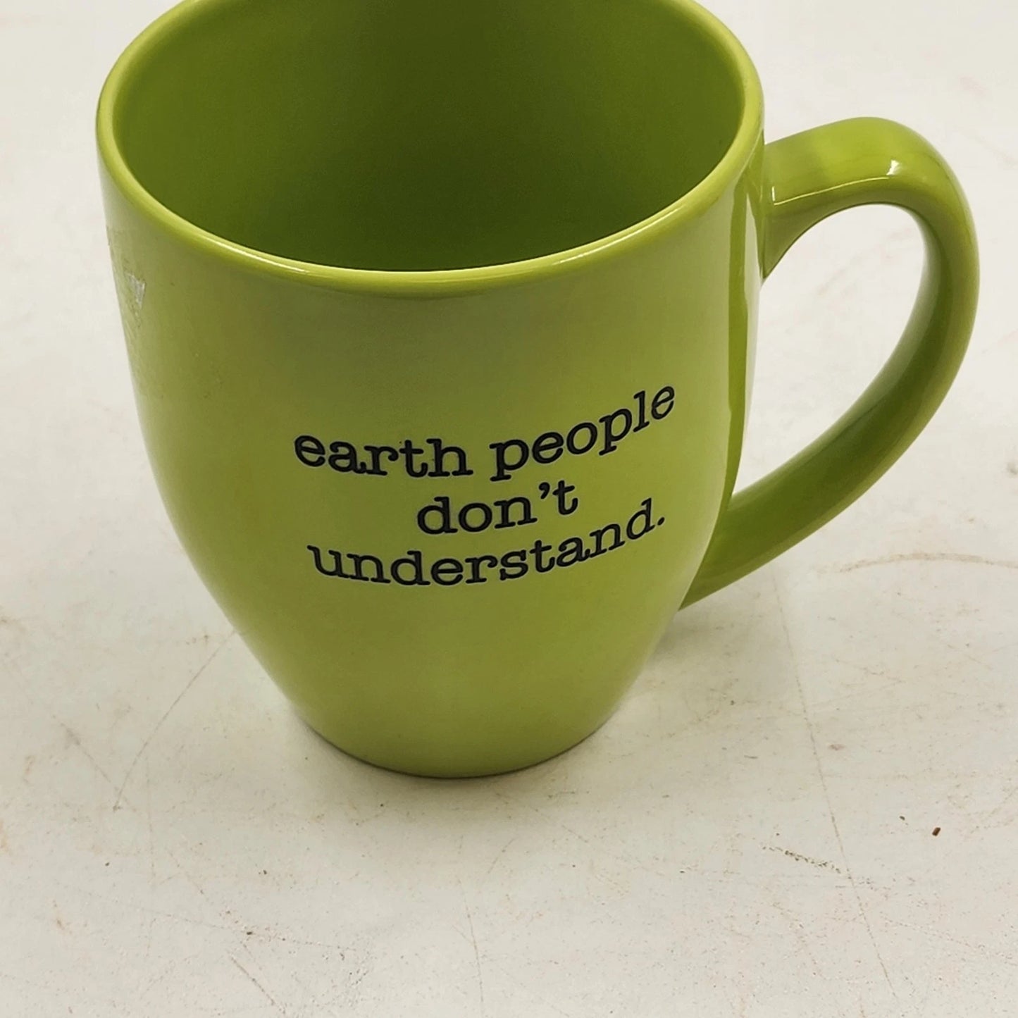 Green Coffee Mug Rob Fetters Side 1 and Earth People Don't Understand Side 2