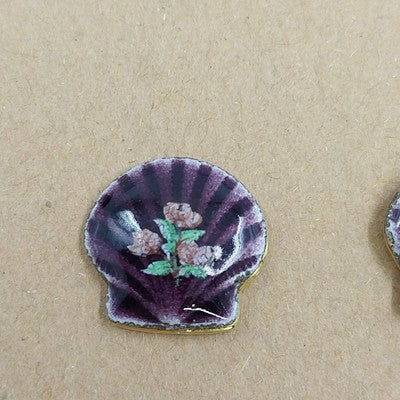 Set of 2 Stud Earrings Gold & Silver Tone Floral Shell Red Triangle Vtg