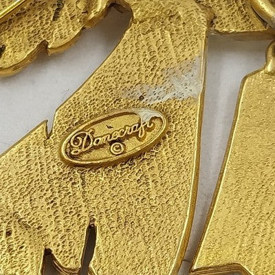 Danecraft Gold Tone and White Enamel Noel Angel Brooch Lapel Pin Signed Vintage