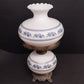 White Blue Floral Milk Glass Hurricane Lamp 22.5" 3-Way Light & Night Light Vtg