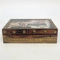 Wood Jewelry Trinket Box Painted Woman Deer Brass Inlay Purple Velvet 5.25"