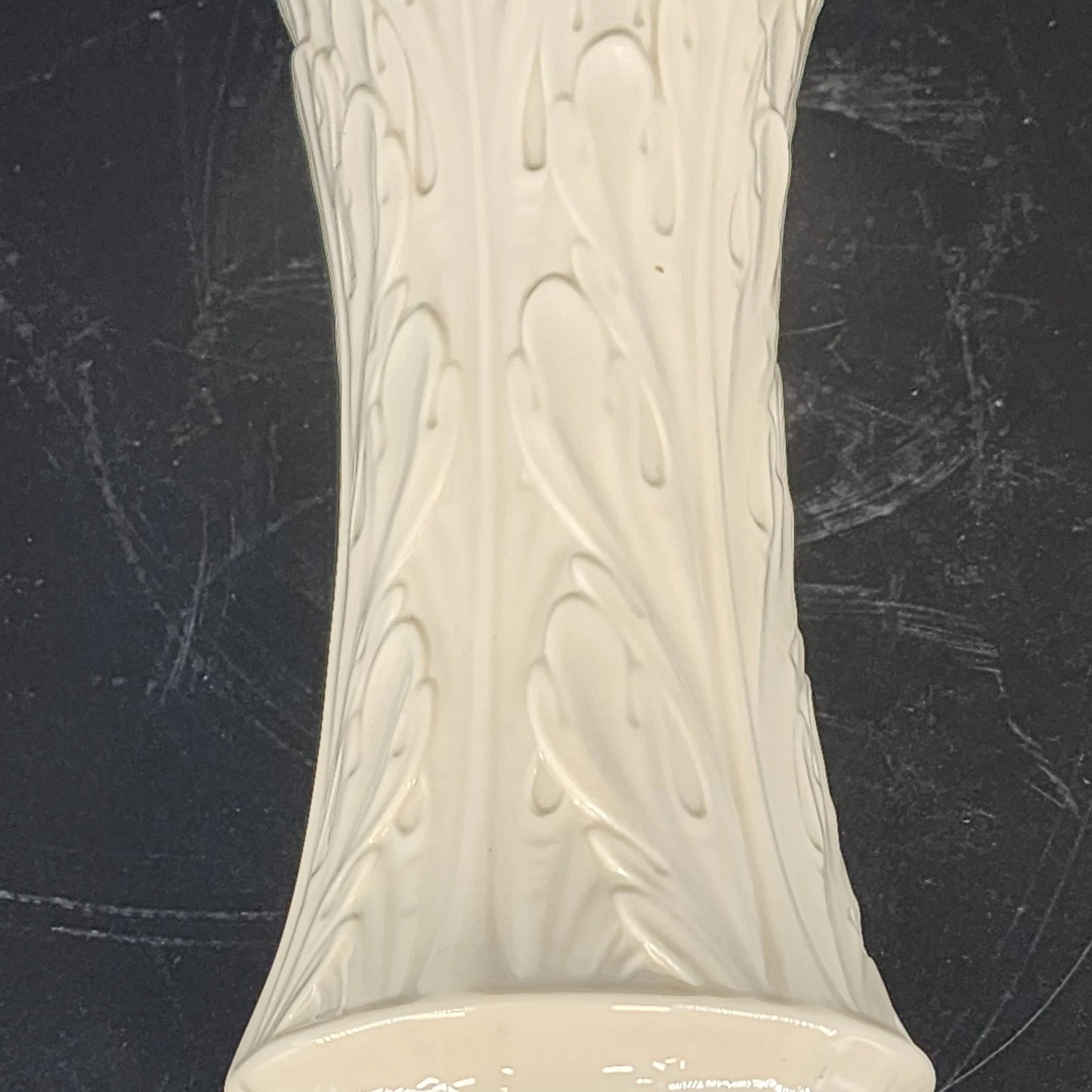 Lenox Woodland Vase White Porcelain Embossed Leaf Design 8.5" Ruffled Edge USA