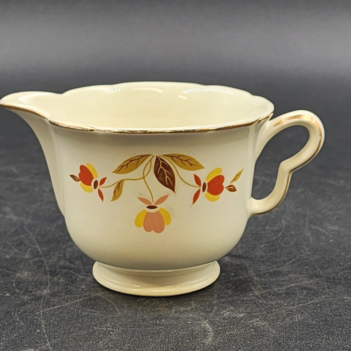 Autumn Leaf Ruffled D Creamer Footed Hall's Superior for Jewel Tea MCM Vintage