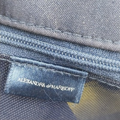 Alexandra deMarkoff Navy Blue Satin Double Zipper Pouch Cosmetic Bag Purse 6"x4"