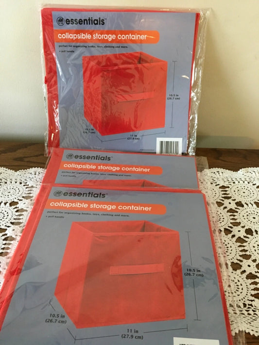 3 Pks Red Collapsible Storage Cubes Essentials Fabric Containers 10.5" x 11"