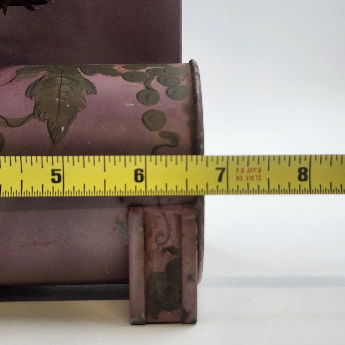 Metal Kerosene Oil Lamp Hand Painted Grapes Mauve Reflector Vintage 10.5" Vtg