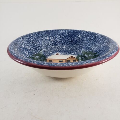 Holly Mountain Lodge Soup Bowl 8.5in Holiday Winter Scene