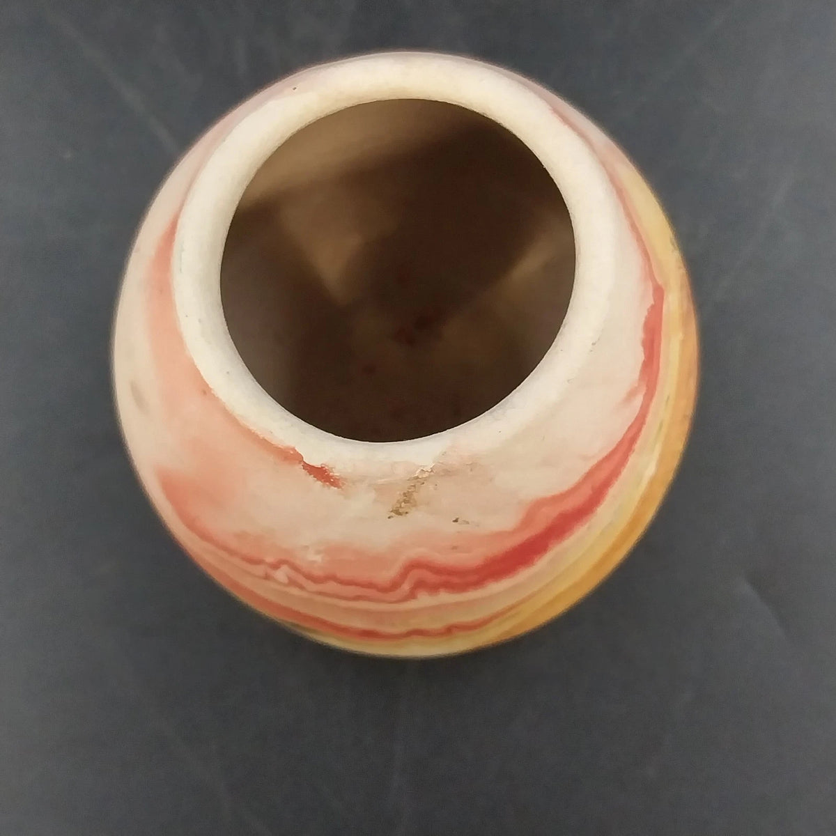 Nemadji Pottery Mini Beehive Vase Orange Red Pink Marbled Clay Swirl 3" Vintage