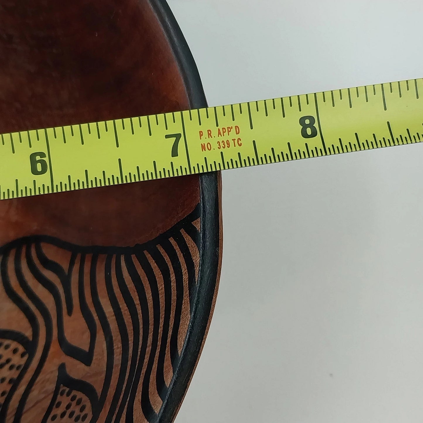 Zimbabwe Hand Carved Olive Wood Bowl 7" African Batik Animal Print Varnished Vtg