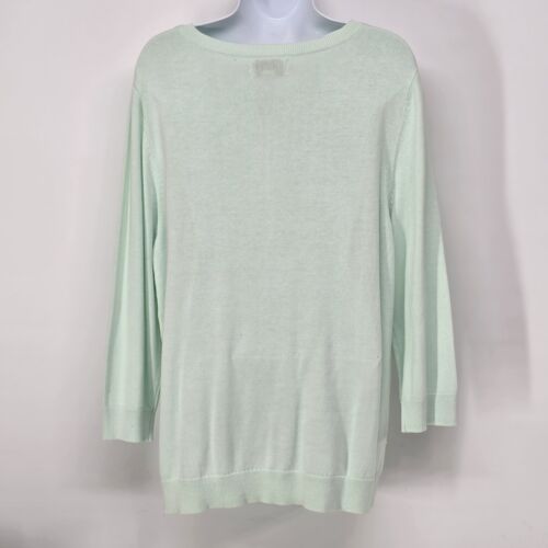 Elle Pastel Mint Green Sweater Size Large 3/4 Sleeve Cotton Rayon Pullover NWT