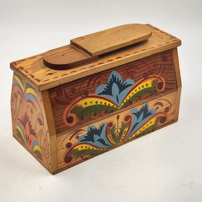 Toleware Wood Box Storage Shoe Shine Norwegian Rosemaling Hand Painted Folk Art