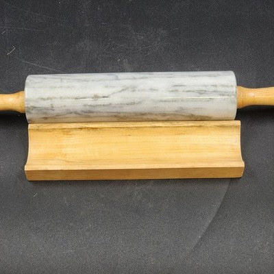 Gray Swirl Marble Rolling Pin 10" Long with Wood Handles 18" and Wood Cradle
