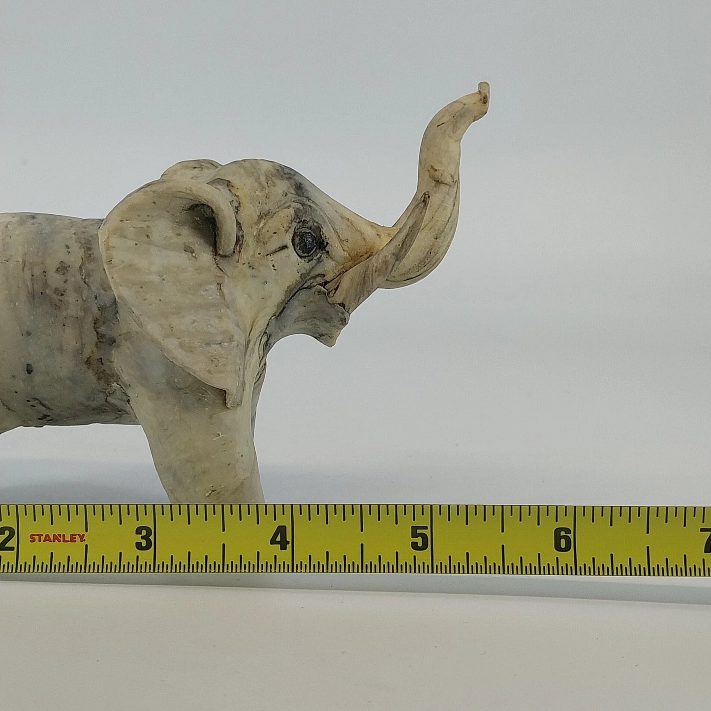 Trunk Up Lucky Elephant Figurine Crushed Oyster Shell Sculpture 5.5" Gray