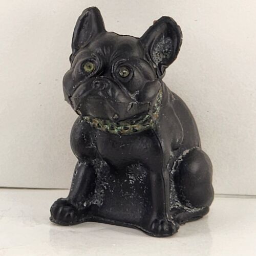 Westmoreland Black Amethyst French Bulldog Dog Figurine Crystal Eyes Vintage 2.5