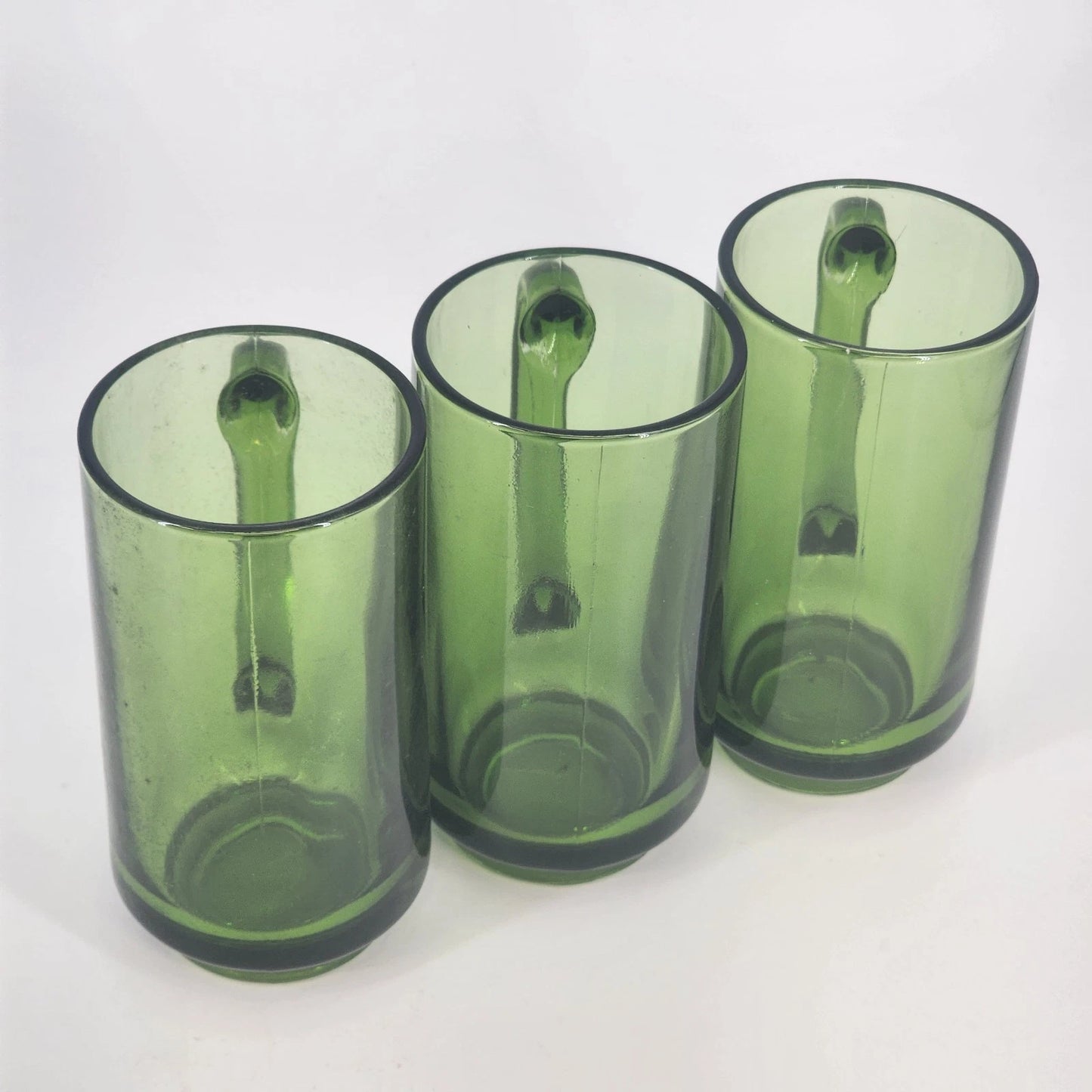 Finlandia Avocado Green Glass Mugs Set of 3 Anchor Hocking D Handles 12 oz 5.5"h