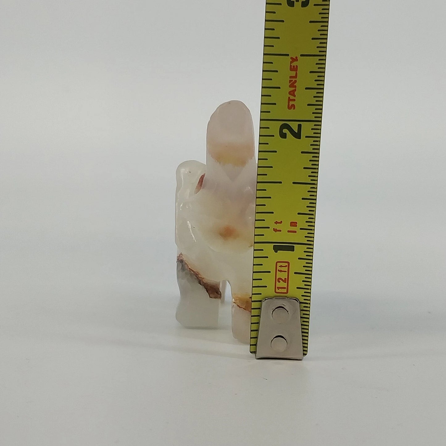 Hand Carved Marble Onyx Elephant Figurine White Brown Stone Sculpture 2.25"