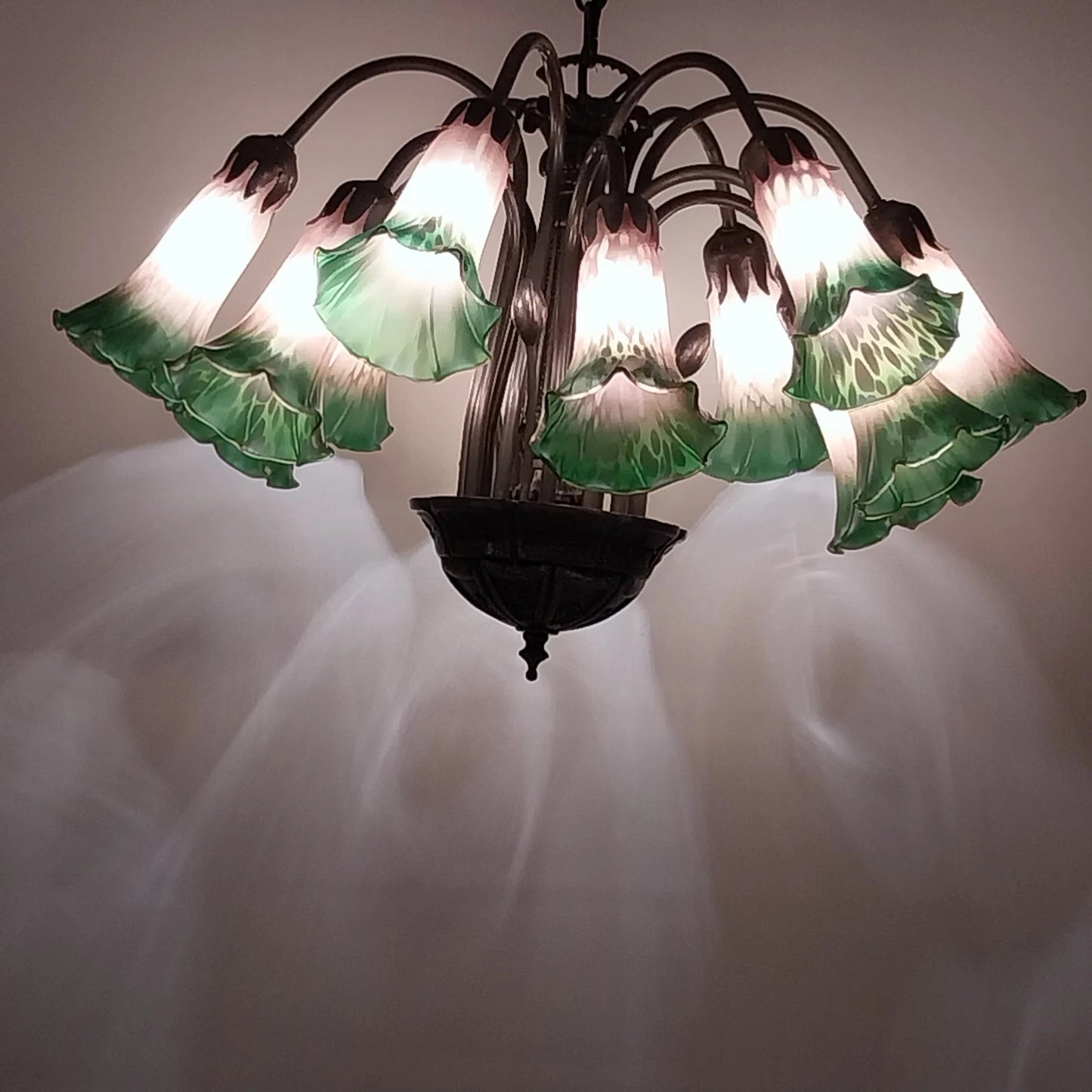 Meyda Tiffany 12 Light Pond Lily Glass Chandelier Vintage