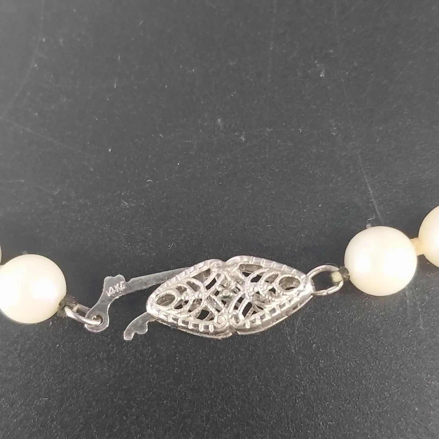 Faux Pearl Necklace Cream Beaded Strand Fishhook Clasp Classic Jewelry Vintage
