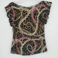 JTB Leopard Chain Print Top Women's Petite Large Ruffle Cap Sleeve Stretch Tee