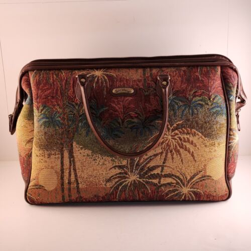 Ricardo Beverly Hills Palm Trees Tapestry Carpet Carry On Bag Overnight Vintage